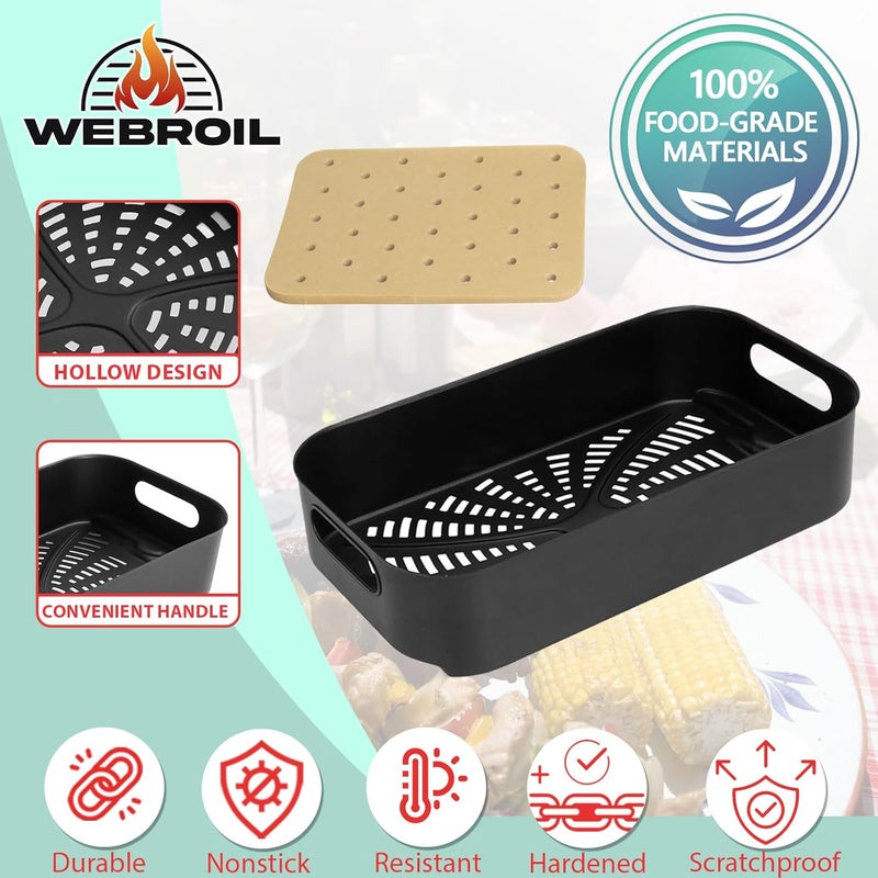 WEBROIL Foodi XL Grill Combo Crisper Basket for Ninja FG551 Foodi Indoor Grill, Non-Stick Air Fryer Basket for Ninja Air Fryer Grills DG551/DG651 Accessories, with 100 Packs Disposable Parchment Paper Liners - Image 3